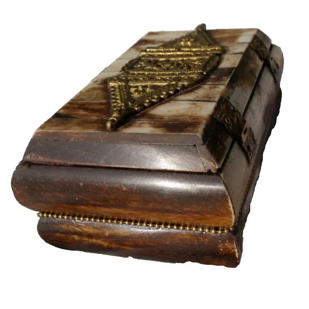 Trinket Jewelry Box Camel Bone & Brass Handcrafted 5.75